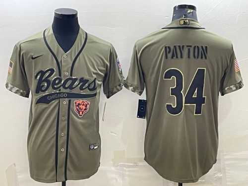 Mens Chicago Bears #34 Walter Payton Olive 2022 Salute To Service Cool Base Stitched Baseball Jersey->chicago bears->NFL Jersey